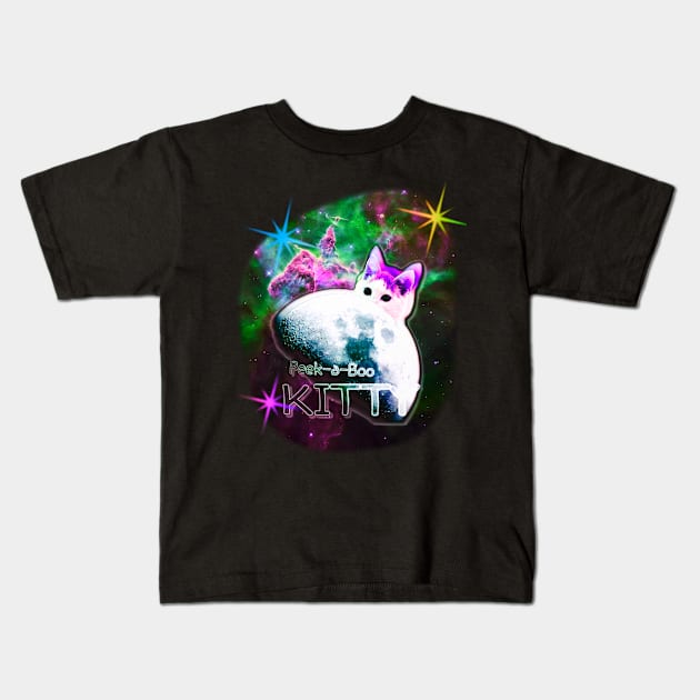 Peek-a-Boo Space Kitty Kids T-Shirt by AlondraHanley